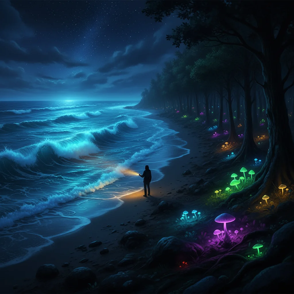 Что такое биолюминесценция и где её найти: от светящихся волн до грибов в лесу 